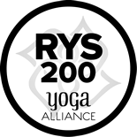 The logo of the Yoga Alliance featuring a circular design with the words 'Registered Yoga School' surrounding a stylized figure practicing yoga. RYS 200