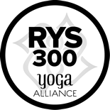 The logo of the Yoga Alliance featuring a circular design with the words 'Registered Yoga School' surrounding a stylized figure practicing yoga. RYS 300