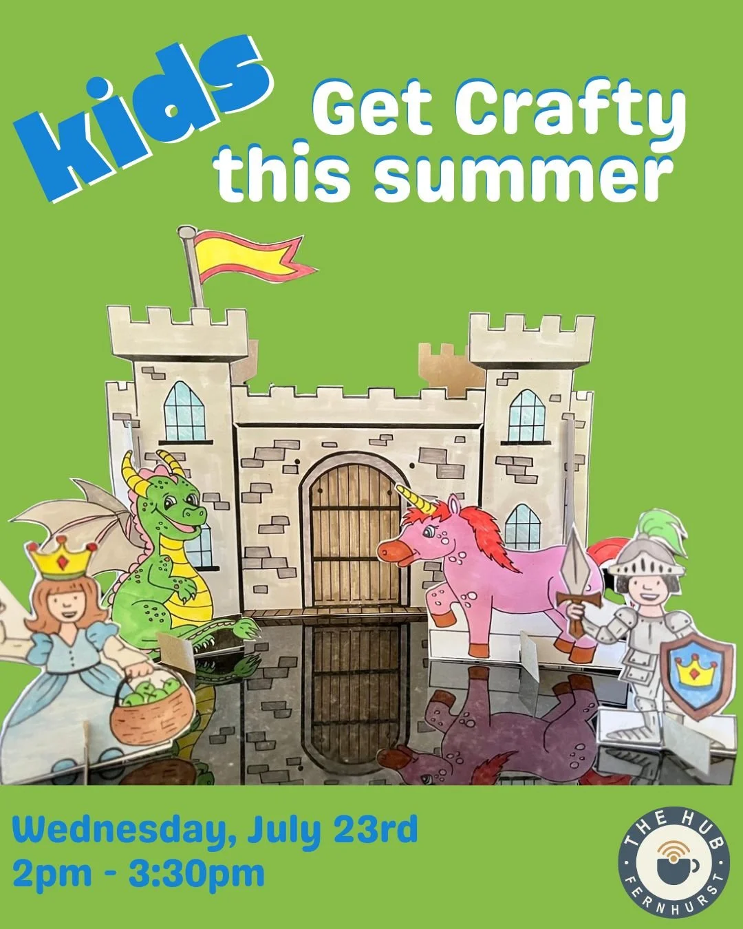 ☀️ Summer holidays are almost upon us!! ☀️

Get ready for a magical afternoon of crafting fun! Children will colour and create their very own fantasy kingdom &ndash; complete with a castle, knight, dragon, unicorn, princess and more. A brilliant way 