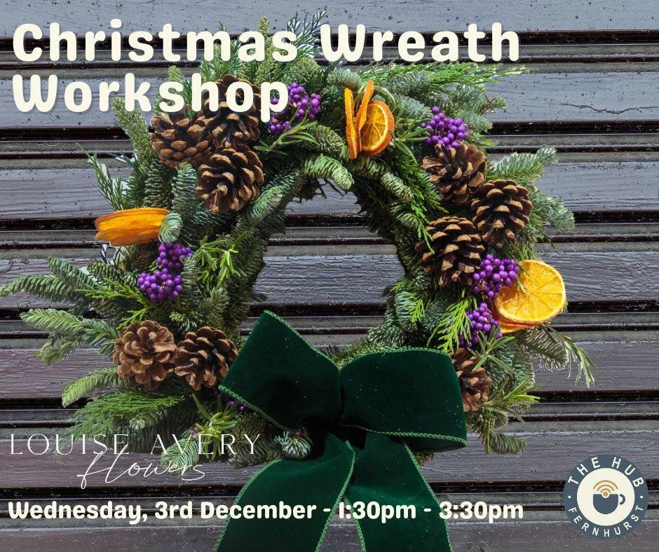 We are delighted to welcome back local and talented florist, Louise Avery, to run her ever-popular Christmas Wreath workshop at  The Fernhurst Hub

Louise will teach you how to create a stunning festive wreath for your front door. On arrival you can 