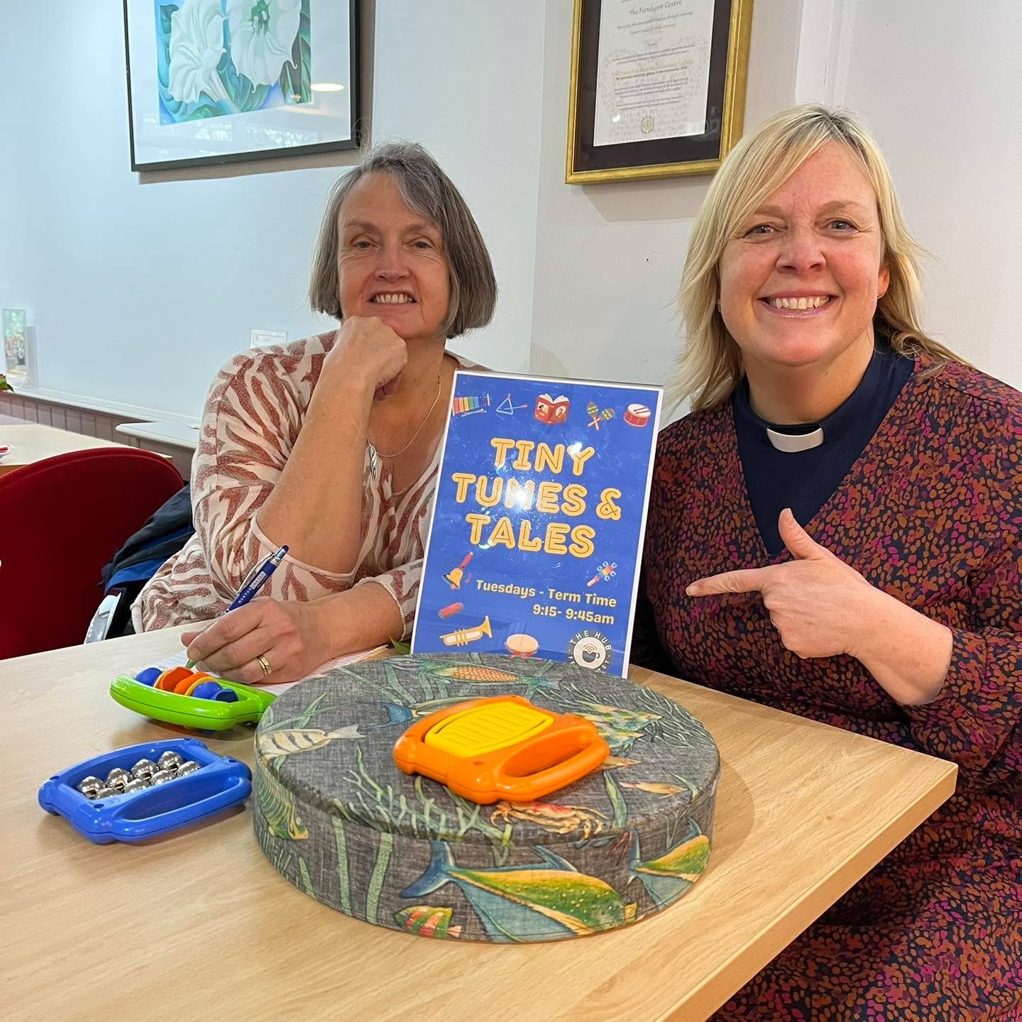 Liz and Sue are in The Fernhurst Hub planning our NEW &lsquo;Tiny Tunes and Tales&rsquo; session.  The first one will be on Tuesday 3rd February, 9.15 -9.45am.  Do come along for a sociable and musical morning of fun.  No need to book.  Only &pound;2