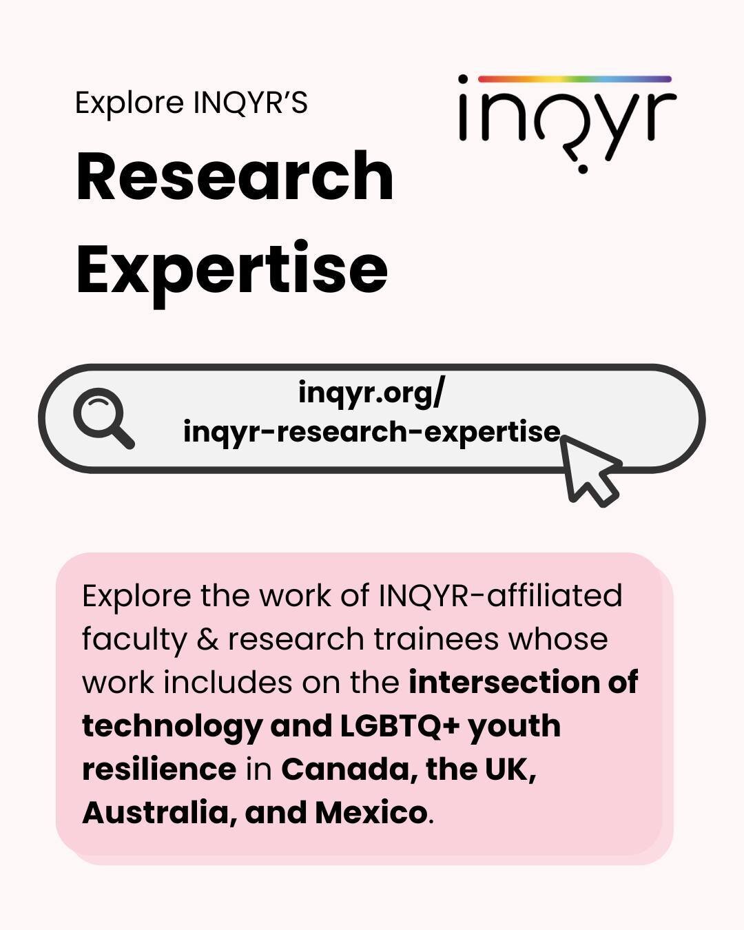 INQYR's Resarch Expertise is a directory of INQYR-affiliated faculty and research trainees, which serves as a tool to network and connect with one another based on project needs. Leverage the skills and subject matter expertise in our partnership and