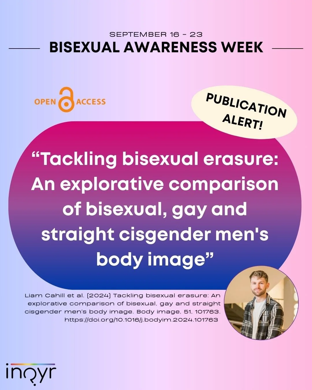 Happy #BiWeek! 🩷💜💙

For #BisexualAwarenessWeek, we want to spotlight research from Liam Cahill, UK regional network co-chair of INQYR! 🌈✨

His recent article explores how bisexual cisgender men are too often grouped under the broad &quot;sexual m