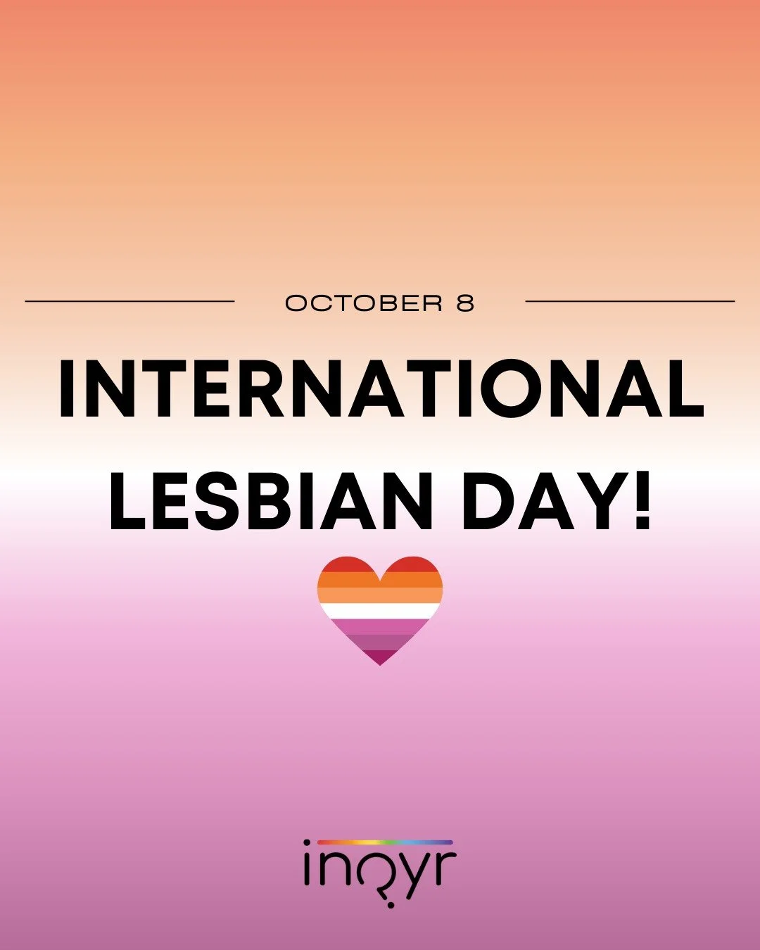 Today we celebrate International Lesbian Day: a time to uplift and honour lesbian voices, identities, and communities around the world! 🧡🤍💜 
In 2024, INQYR marked Lesbian Visibility Day (April 26th) through a conversation with INQYR's Principal I