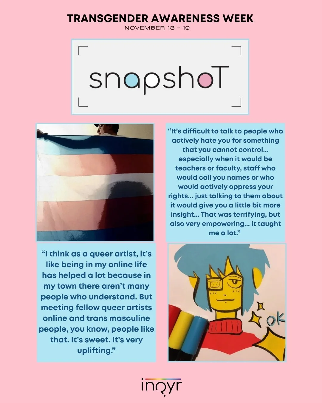 🏳️&zwj;⚧️ 📸 ✨ Our last research highlight for Trans Awareness Week is snapshoT, a project exploring the lives of trans and non-binary youth across the U.S. through photo-elicitation: a method where participants share images to spark deeper reflecti