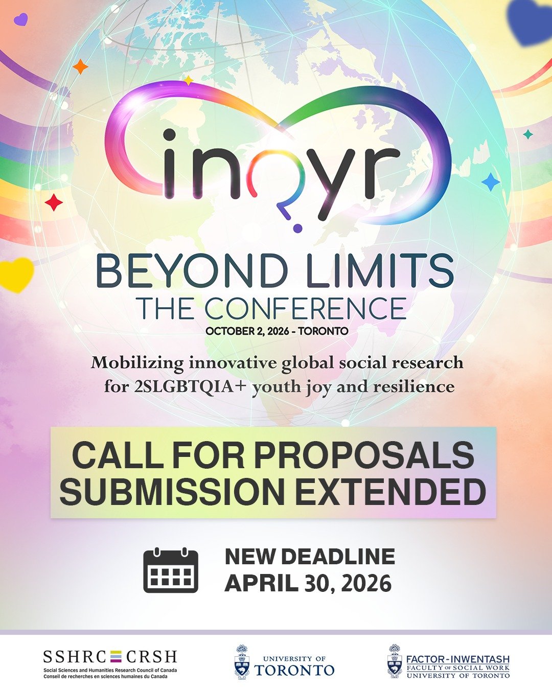 Big update from INQYR!

Due to continued interest we are extending the deadline for the very first INQYR Conference: Beyond Limits.

Join us on October 2, 2026, in Toronto for a one-day, in-person gathering dedicated to advancing knowledge, care, and