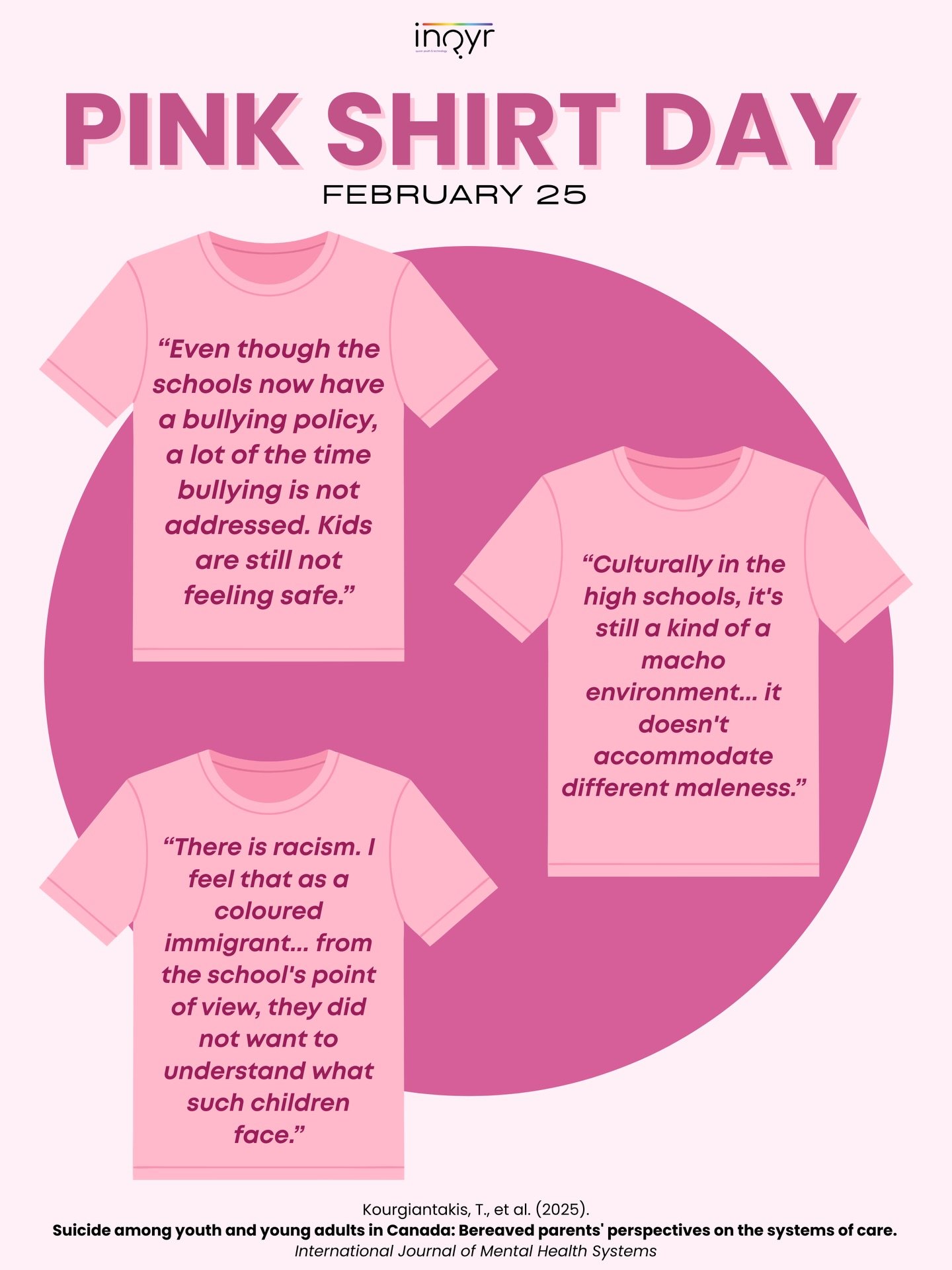 🩷 February 25th is Pink Shirt Day 🩷

Pink Shirt Day began in 2007 when two Nova Scotia students stood up for a classmate who was bullied for wearing a pink shirt. It has since sparked a global movement and acts as an annual reminder to stand up aga