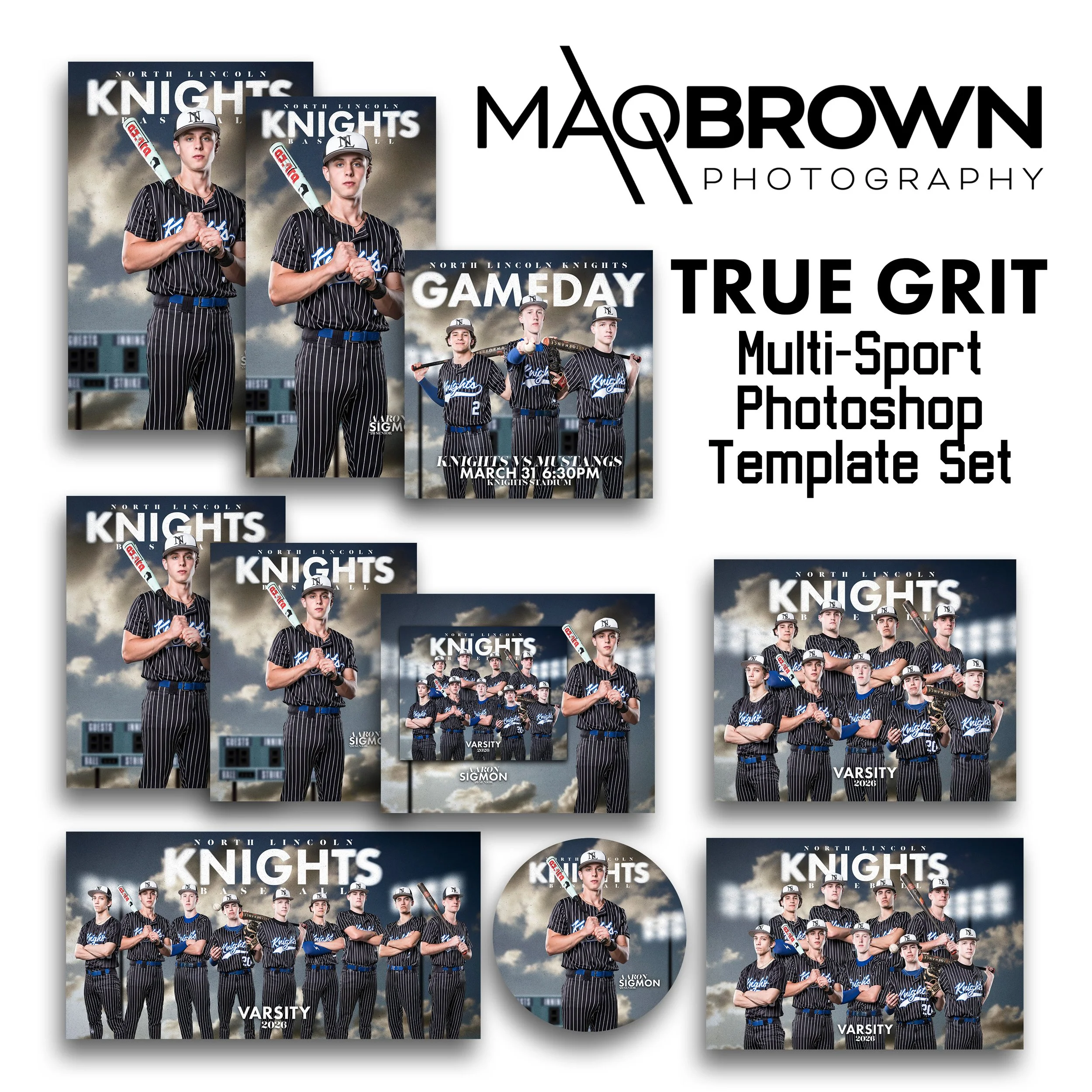 TRUE GRIT - MULTI-SPORT PHOTOSHOP TEMPLATE SET