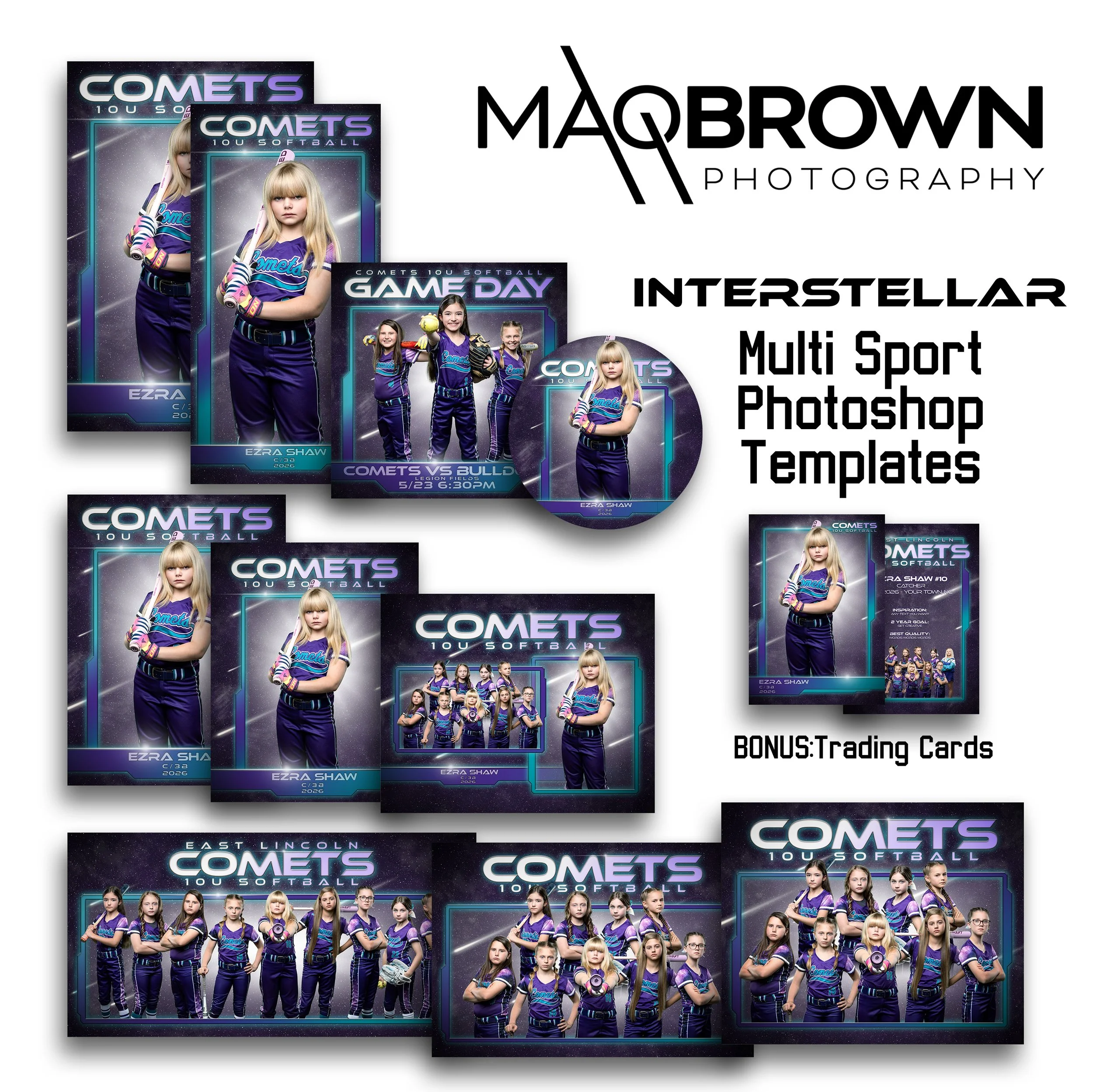 INTERSTELLAR - MULTI-SPORT PHOTOSHOP TEMPLATE SET W/ FREE TRADING CARD TEMPLATE