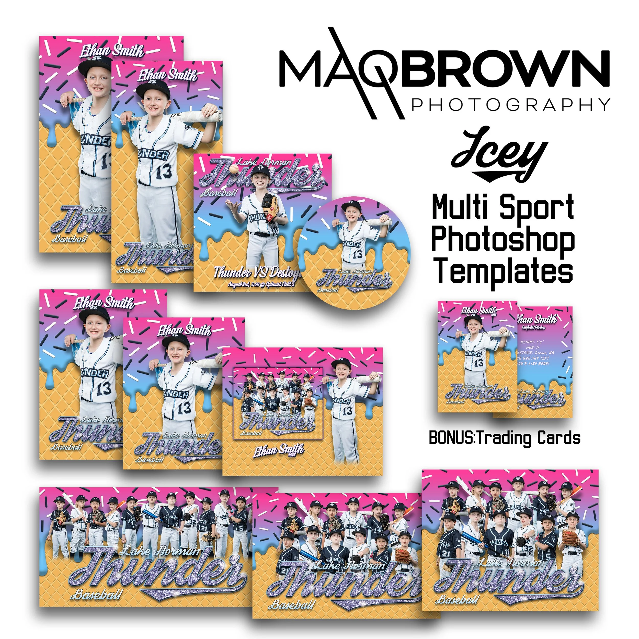 ICEY - MULTI-SPORT PHOTOSHOP TEMPLATE SET W/ FREE BRUSH & TRADING CARD TEMPLATE