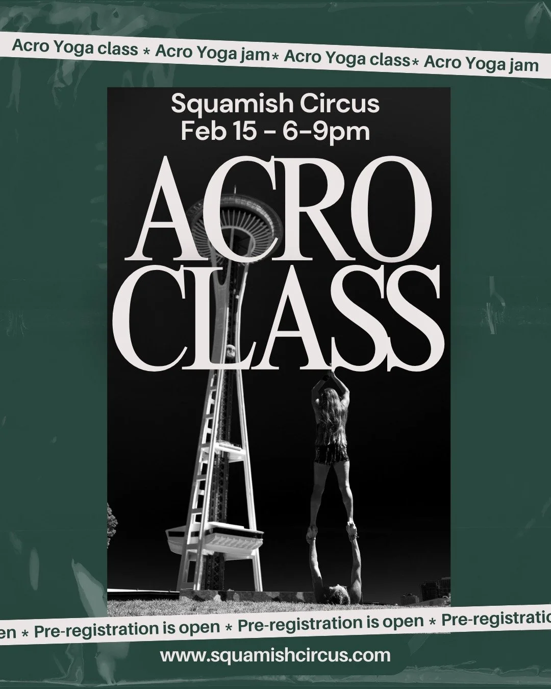 Acro class + jam is happening this coming Sunday evening, February 15th at Akidaily from 6-9pm! 🤸

Come join us in our awesome indoor space with padded floors to practice your acro skills and connect with the community. 🙃

Please note that you need