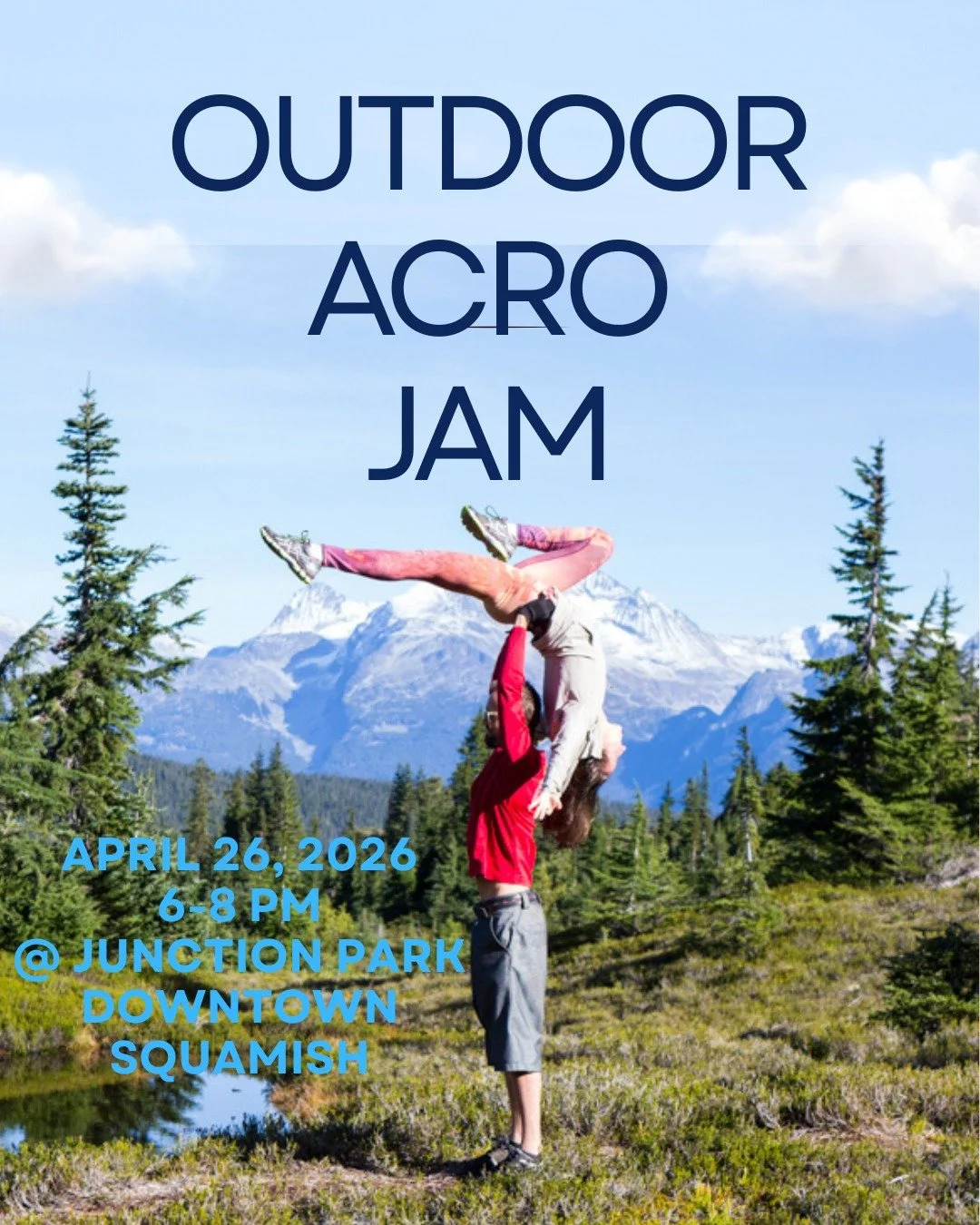 Join us for our first official outdoor acro jam of the year - Sunday April 26th from 6-8pm.

Bring a mat and some warmer clothes and meet at Junction Park downtown Squamish.

See you there! 🙃

#squamishacro #seatosky #squamish #squamishevents #squam