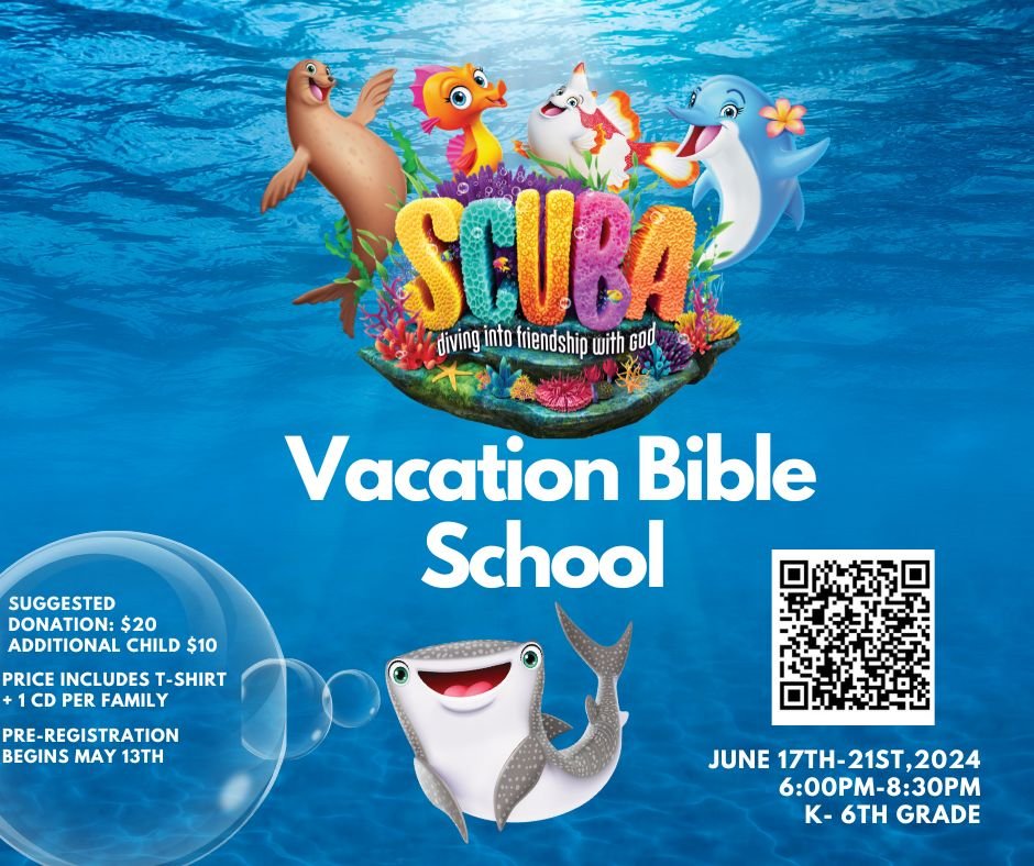 🐠 Dive into adventure with us! Pre-registration for our thrilling VBS is now open! 🌊 Secure your spot early for a week of underwater exploration, faith-filled fun, and unforgettable memories. Don't miss the chance for your little ones to embark on 