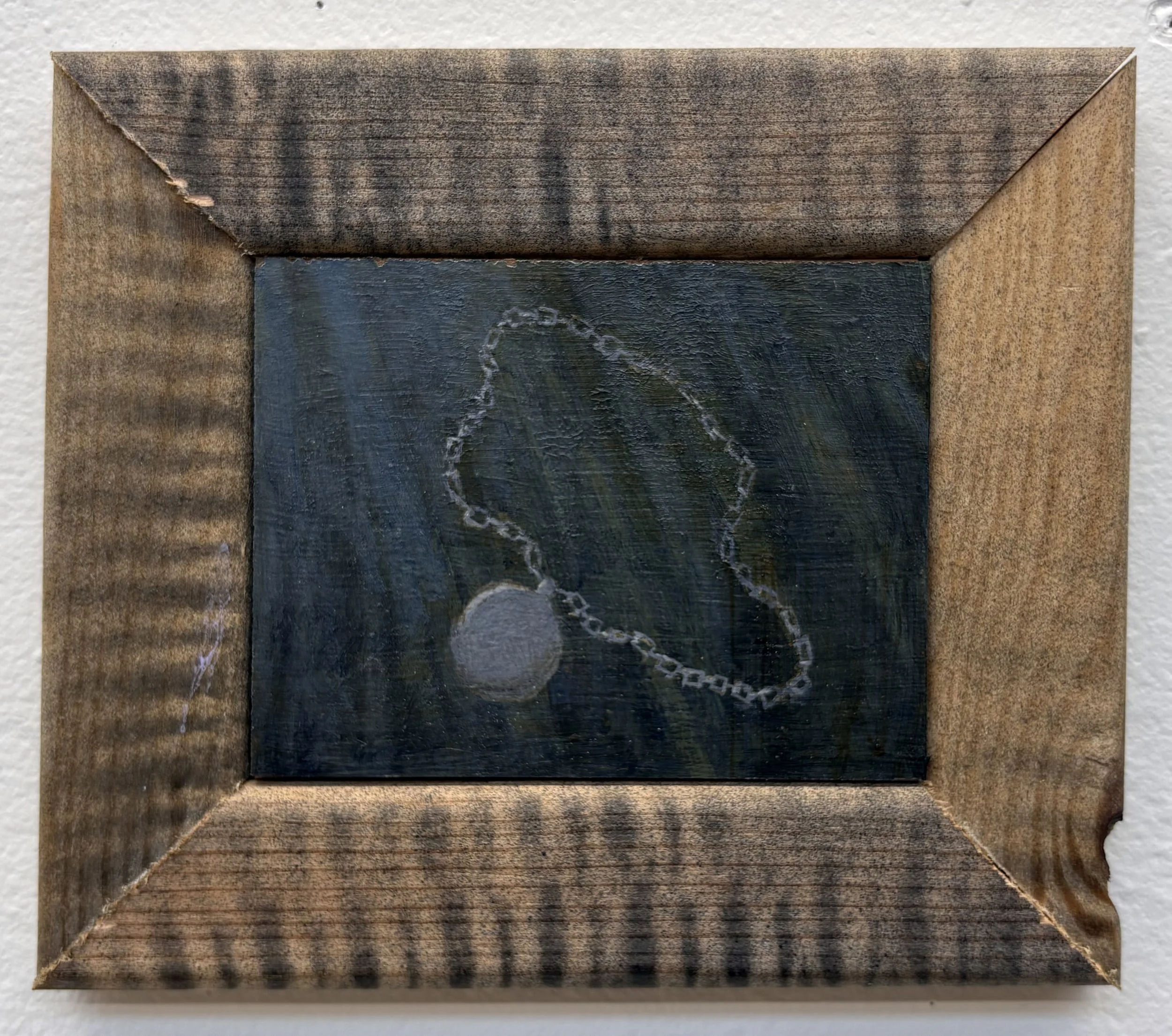 Assorted Trash #2 (Charm), 2026. Oil on Masonite with Wood Frame, 7"x8" (framed)