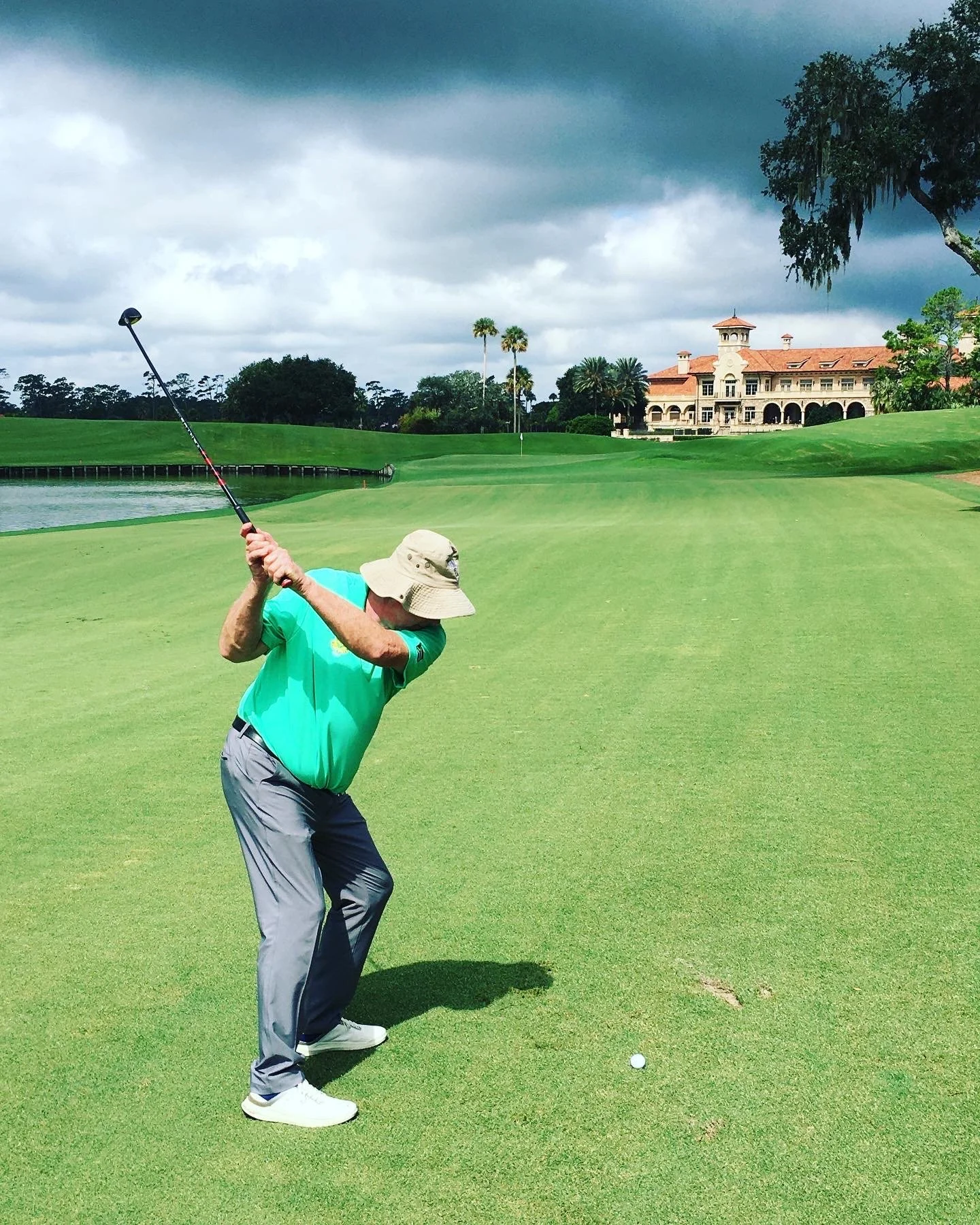 Garrett's approach on TPC Sawgrass Stadium Course's 18th