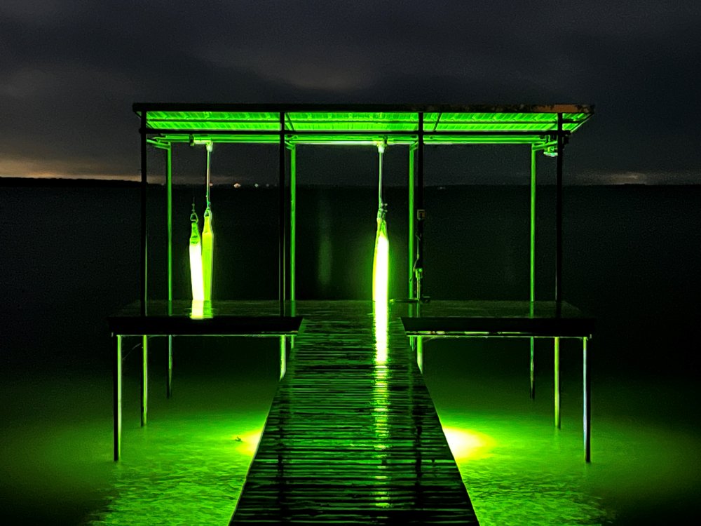 Green Dock Lights LED, 17,000+ Lumens. Timer, Photocell, Remote