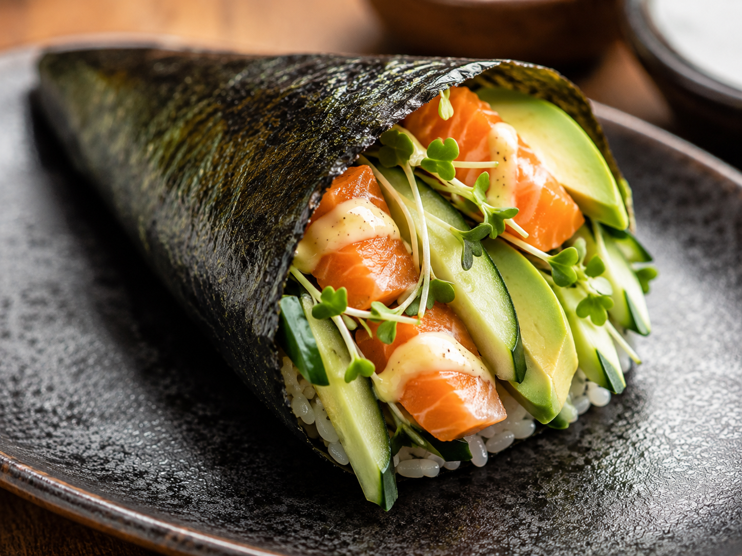 Salmon, Lemon Aioli and Avocado Hand Roll