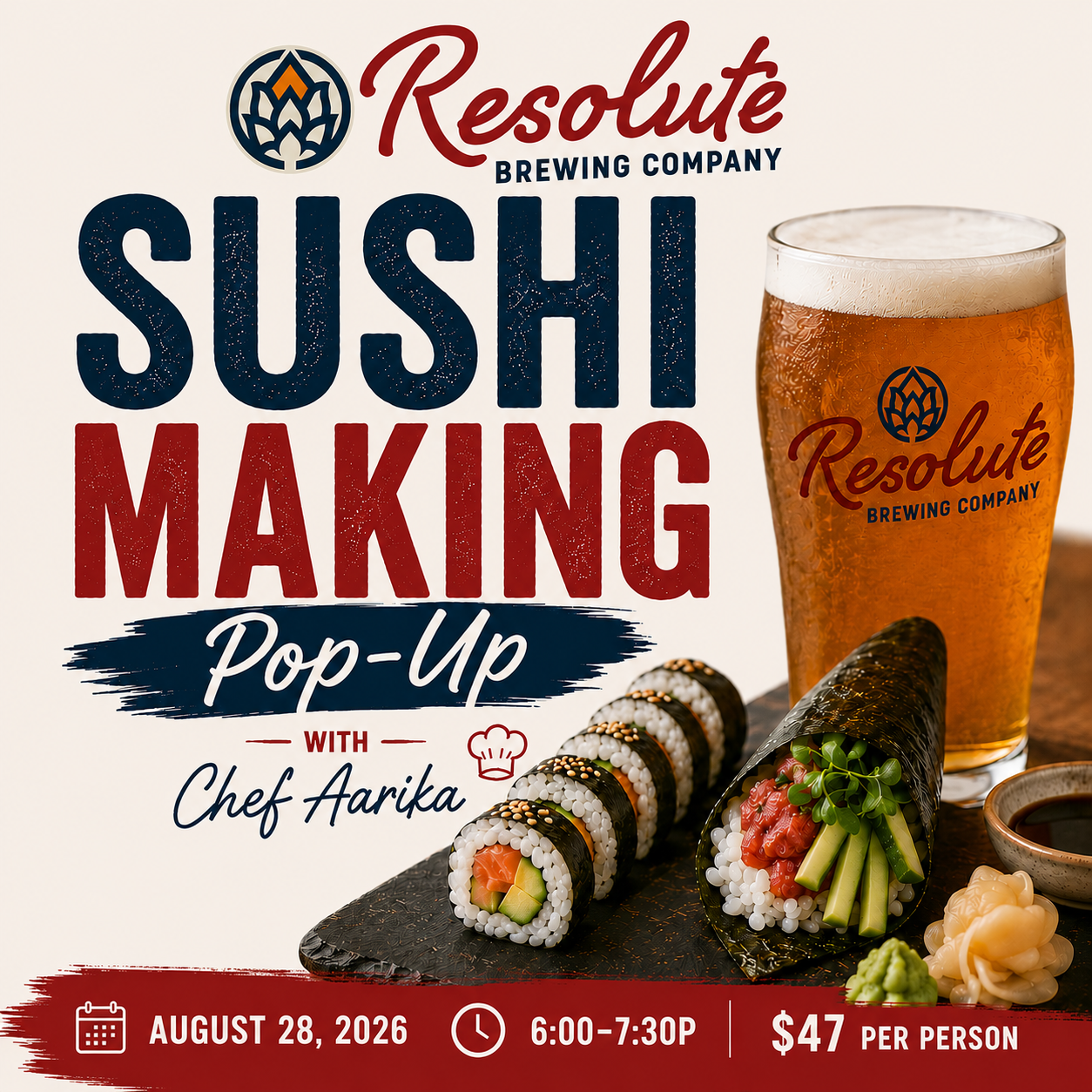 Sushi Making Pop-Up at Resolute Brewing Company (August 28, 2026)