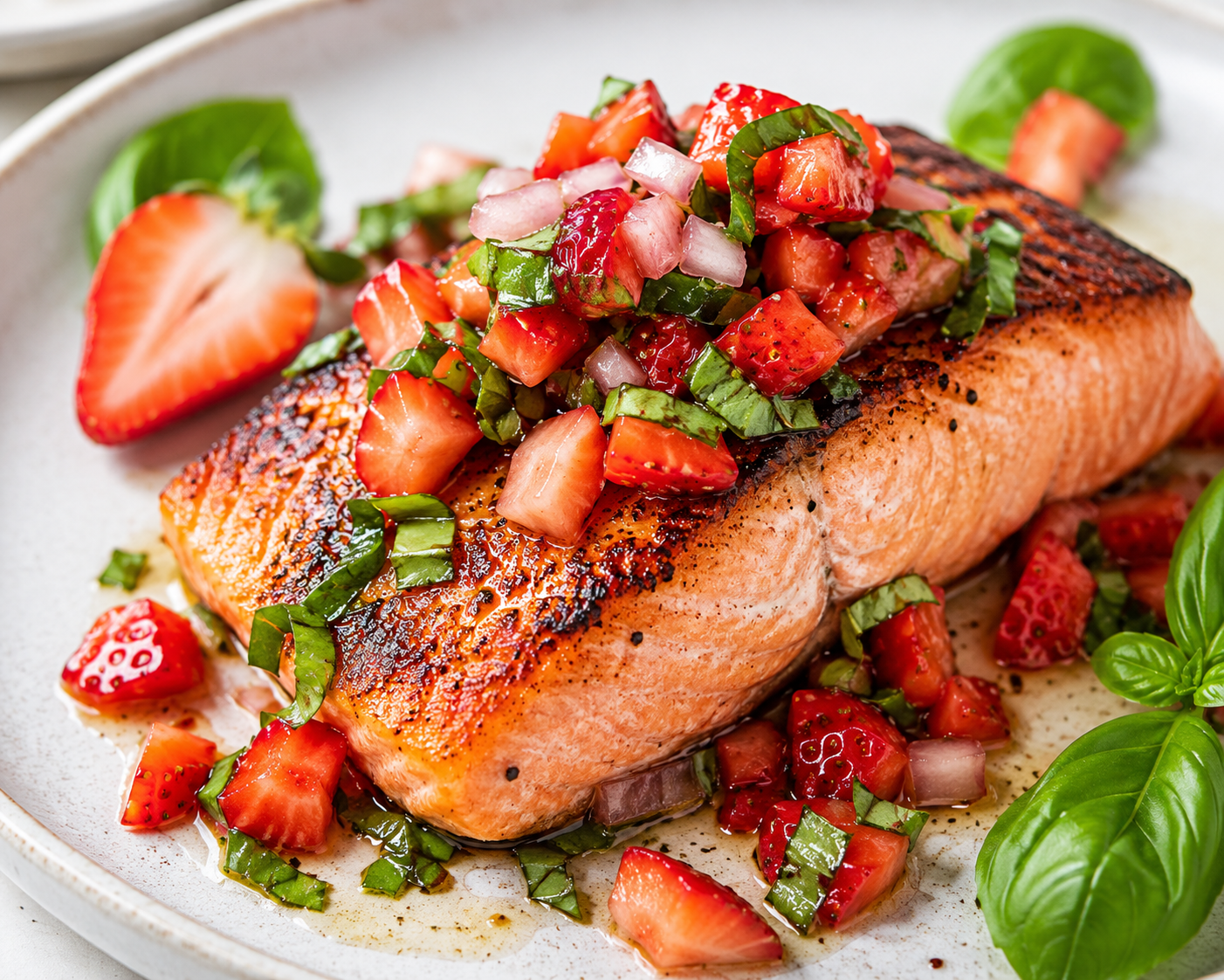 Seared Salmon  with Strawberry Basil Salsa