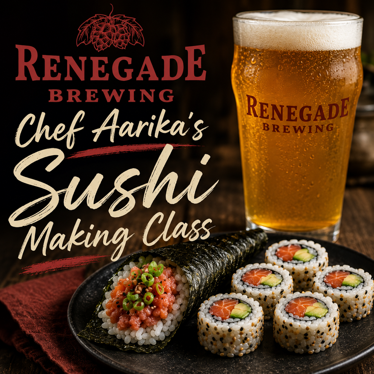 Sushi Making Pop-Up at Renegade Brewing (August 11, 2026)