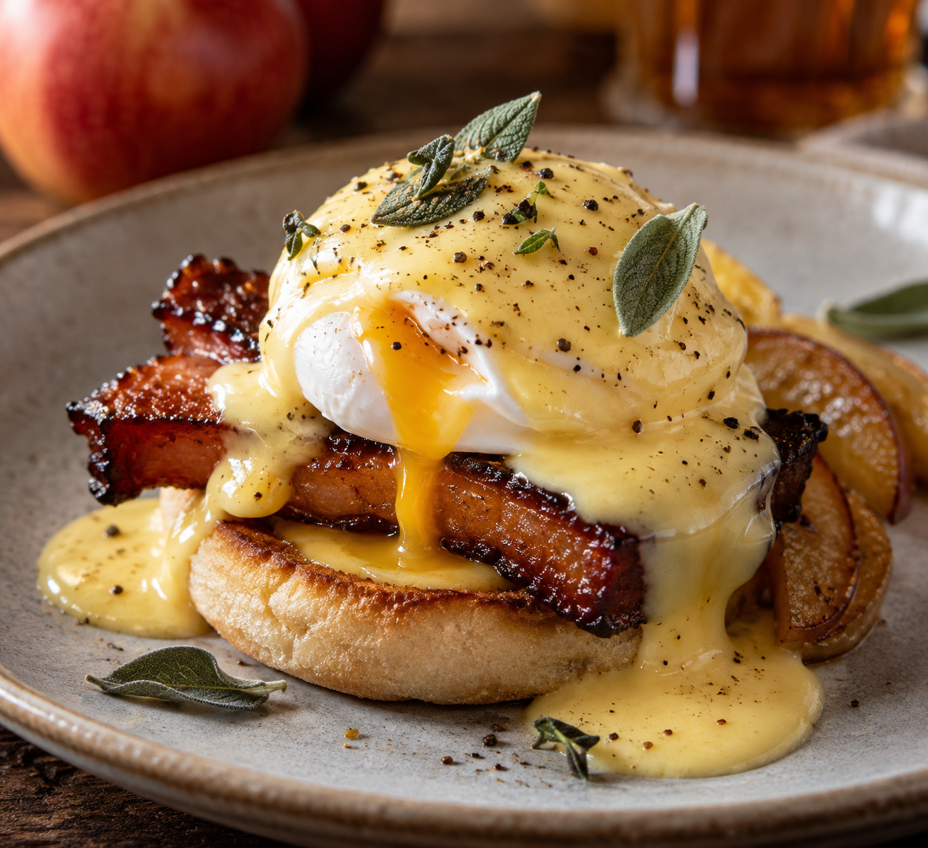 Pork Belly Benedict with Apple Hollandaise
