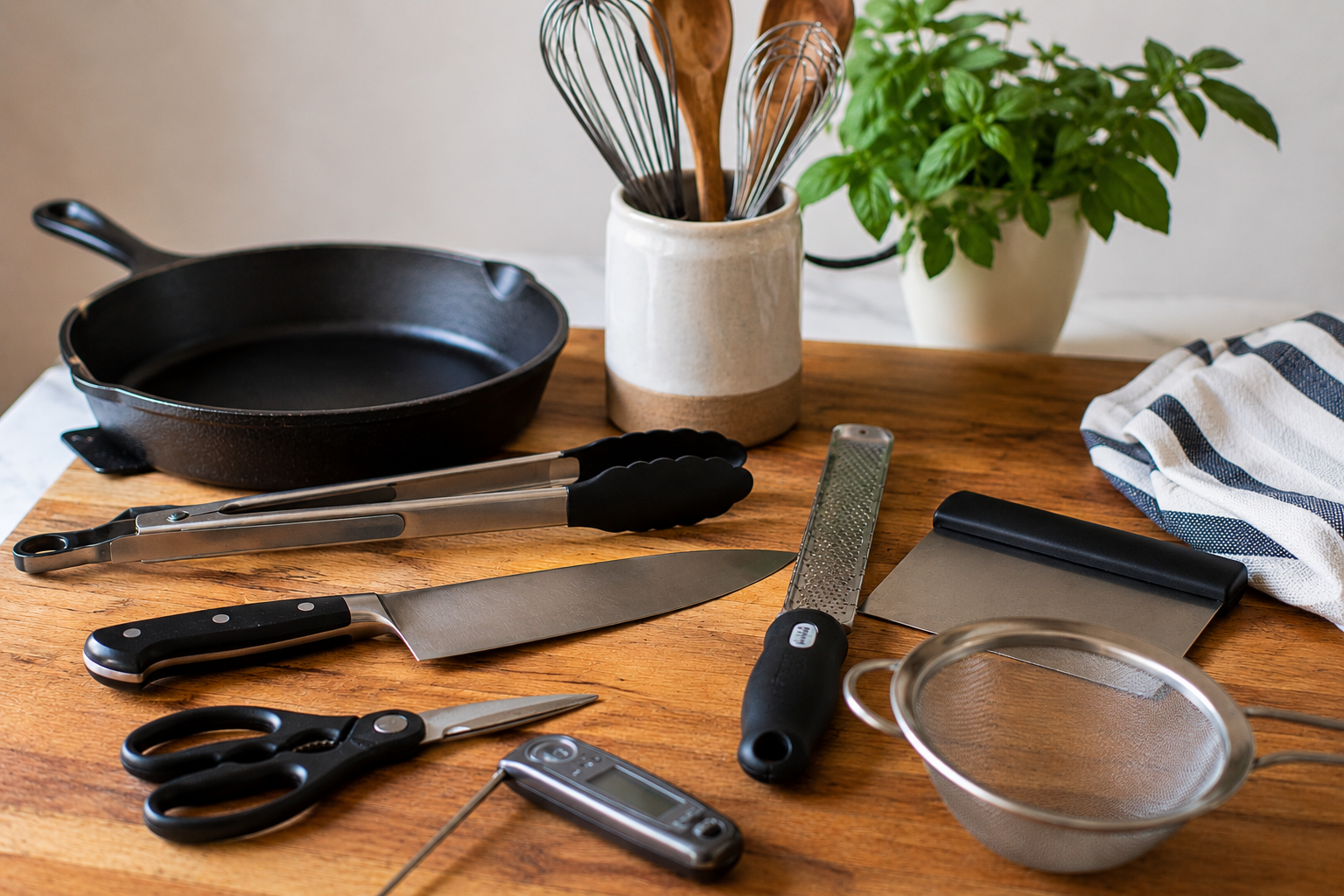 kitchen tools on a wood table