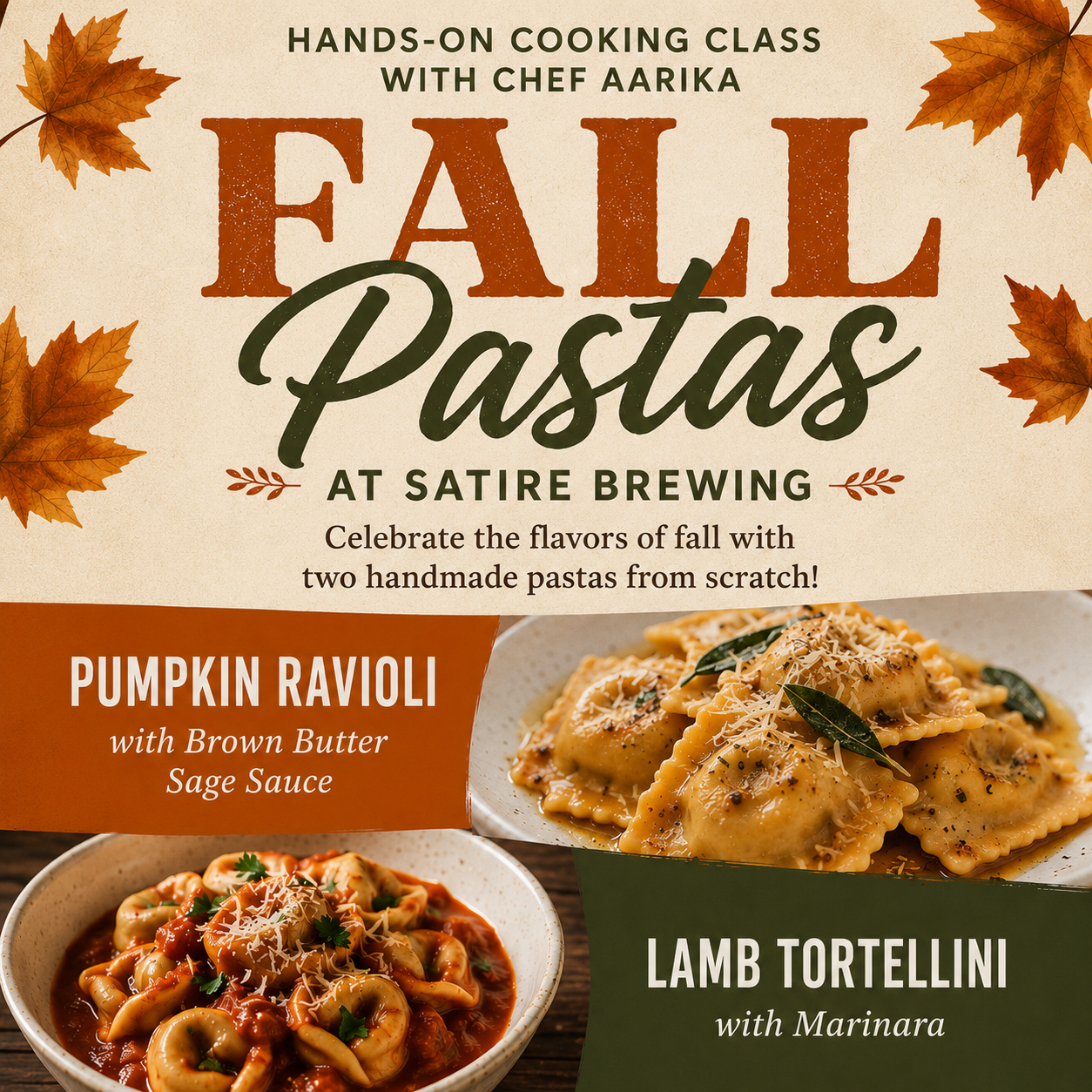 Fall Pasta Pop-Up Workshop at Satire Brewing (September 29, 2026)
