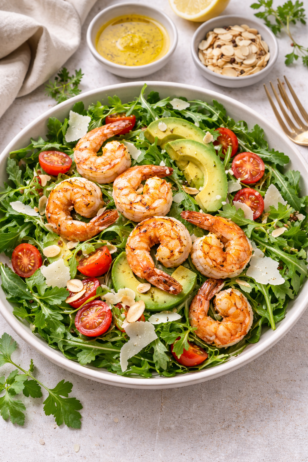 Grilled shrimp salad with avocado