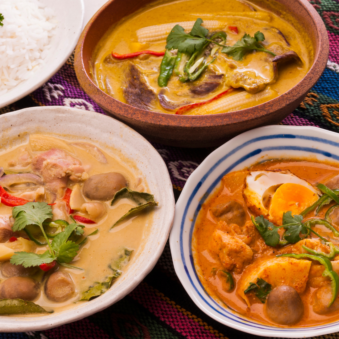 three bowls of curry