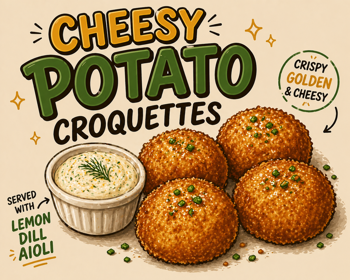 Cheesy Potato Croquettes with Lemon Dill Aioli