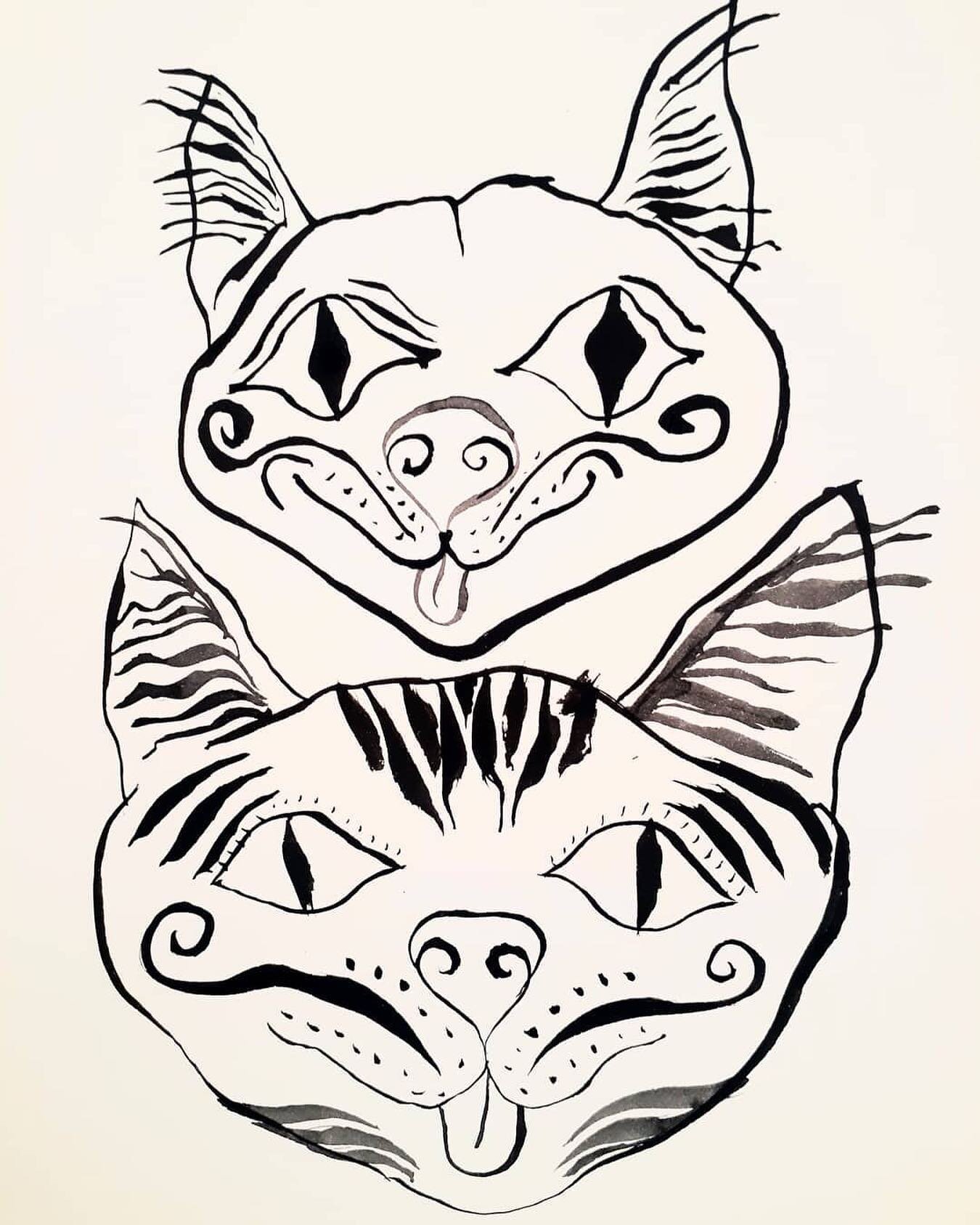 My friend, artist Mike Par&eacute;&rsquo;s drawing. I am super bored with the homogeneous style of pet art and design that is prevalent especially in my field of training. Styles are infinite! Mike also drew the Nosework Cats logo which is our profil