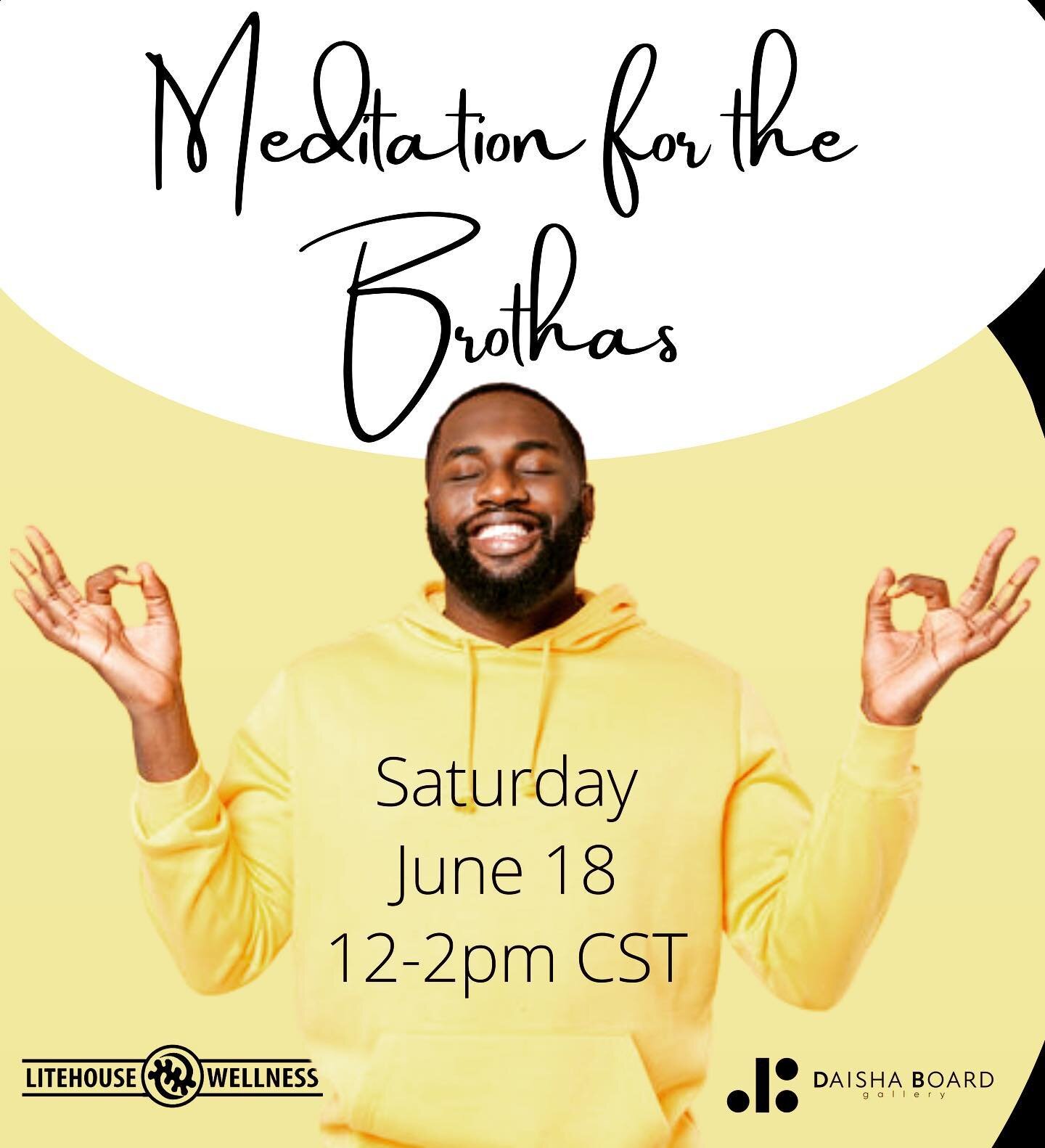 Brotha&rsquo;s, how you feelin&rsquo;? 
Join us Saturday June 18th, 12-2pm CST at the @daishaboardgallery in OakCliff. Cellist @jordanjones_cello and I will guide you on a meditation journey you won&rsquo;t soon forget. Register today, as space is li