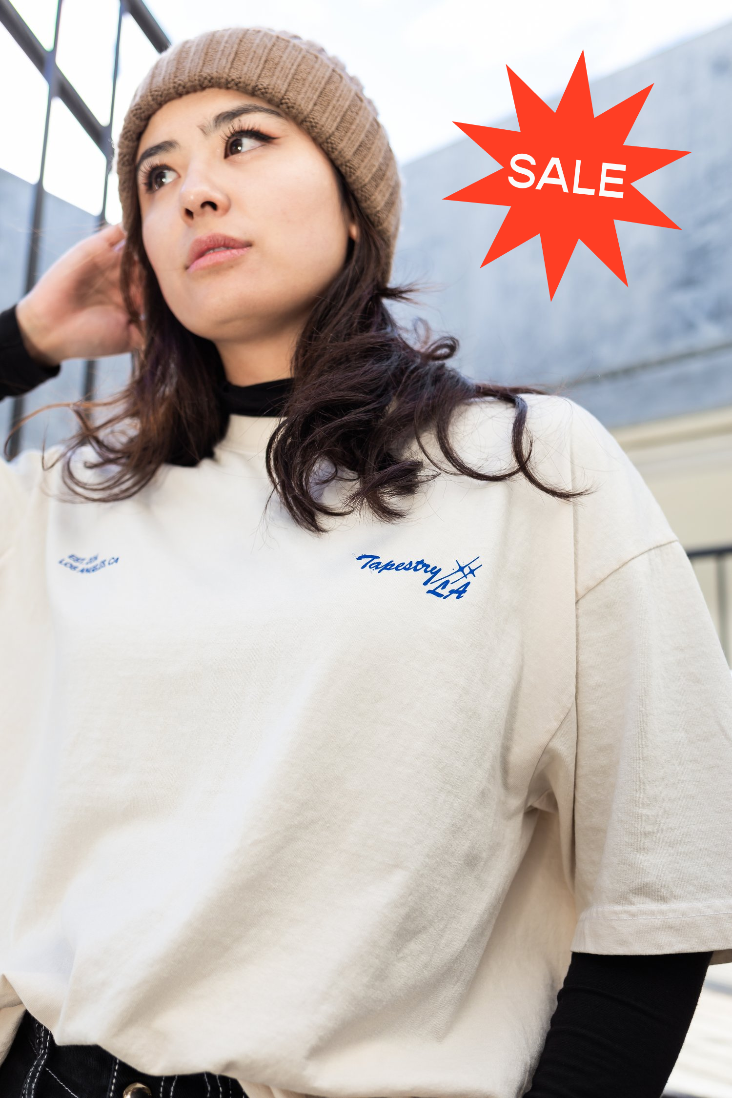 Oversized Short Sleeve LA Map T-Shirt - Creme