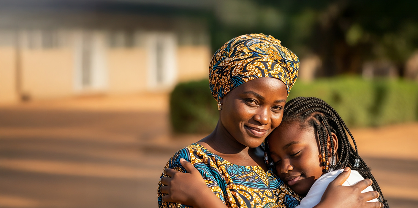 Young girl hugging her mother