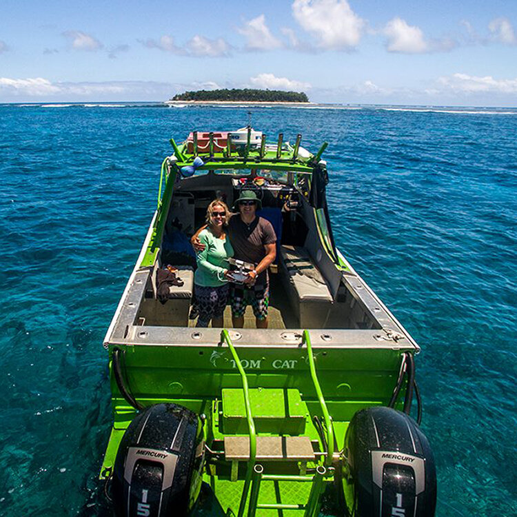 Our boat for the season with Sandy Beach in Ha'apai, Tonga