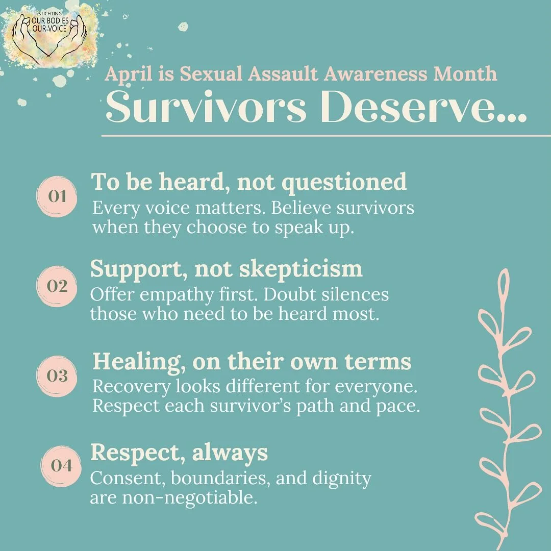 As April comes to a close, people are still processing, still healing, still finding their voice. So let&rsquo;s keep listening, learning, and showing up 🌷  #saam2025 #saam #everydaymatters #supportsurvivors #ourbodiesourvoice