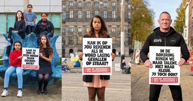 De campagne Kom op Amsterdam! laat zien dat discriminatie niet alleen gaat over degene die het meemaakt, maar ook over de mensen eromheen. Zie je iets gebeuren? Kijk niet weg. Check in, steun iemand, of betrek anderen.

The Kom op Amsterdam! campaign
