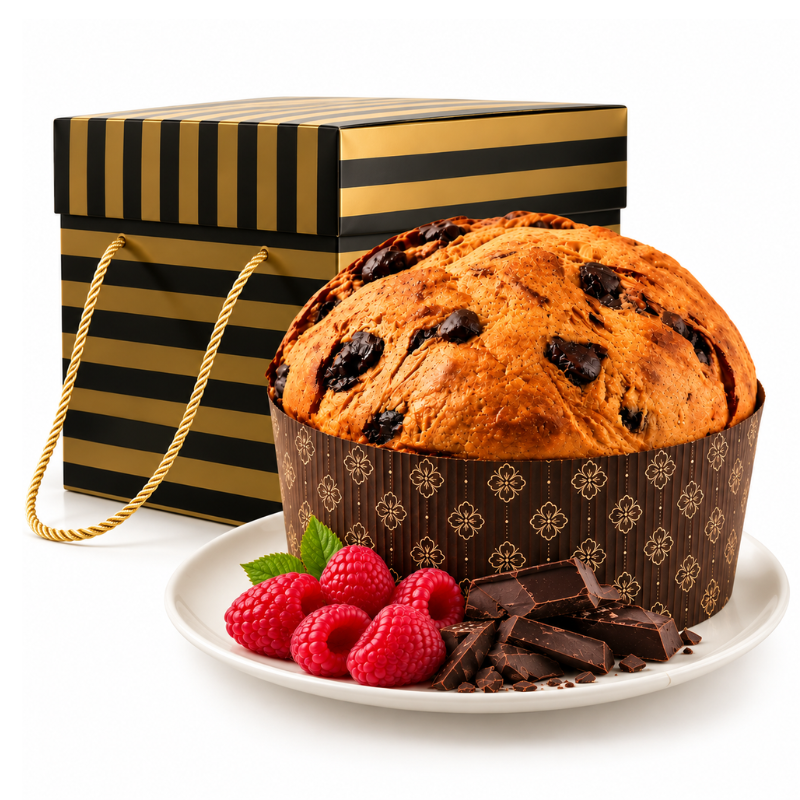 PANETTONE SENZA GLASSA AI LAMPONI E CIOCCOLATO FONDENTE