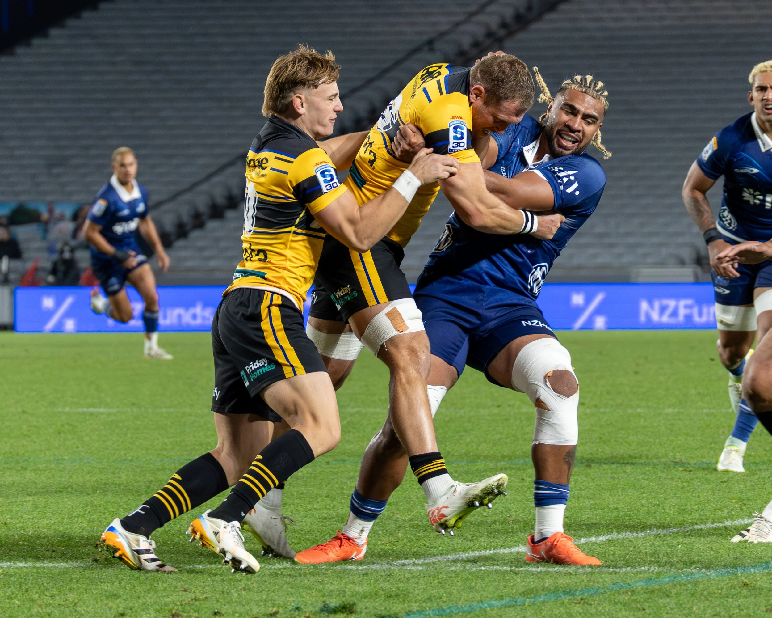 Flanker Brad Shields and Number Eight Hoskins Sotutu

Highlanders vs Blues 16 May 2026
Shot by: Dominic Gasparich
