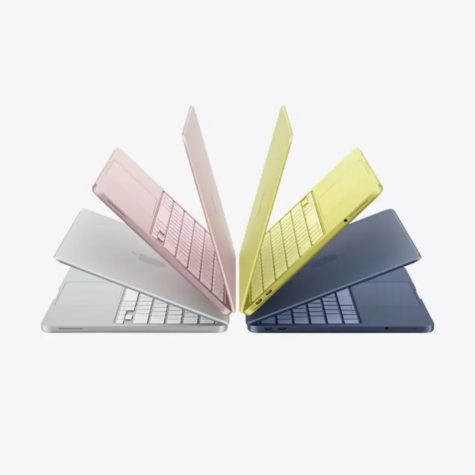 MacBook Neo i sølv, MacBook Neo i sitrus, MacBook Neo i indigo, MacBook Neo i svak rosa.