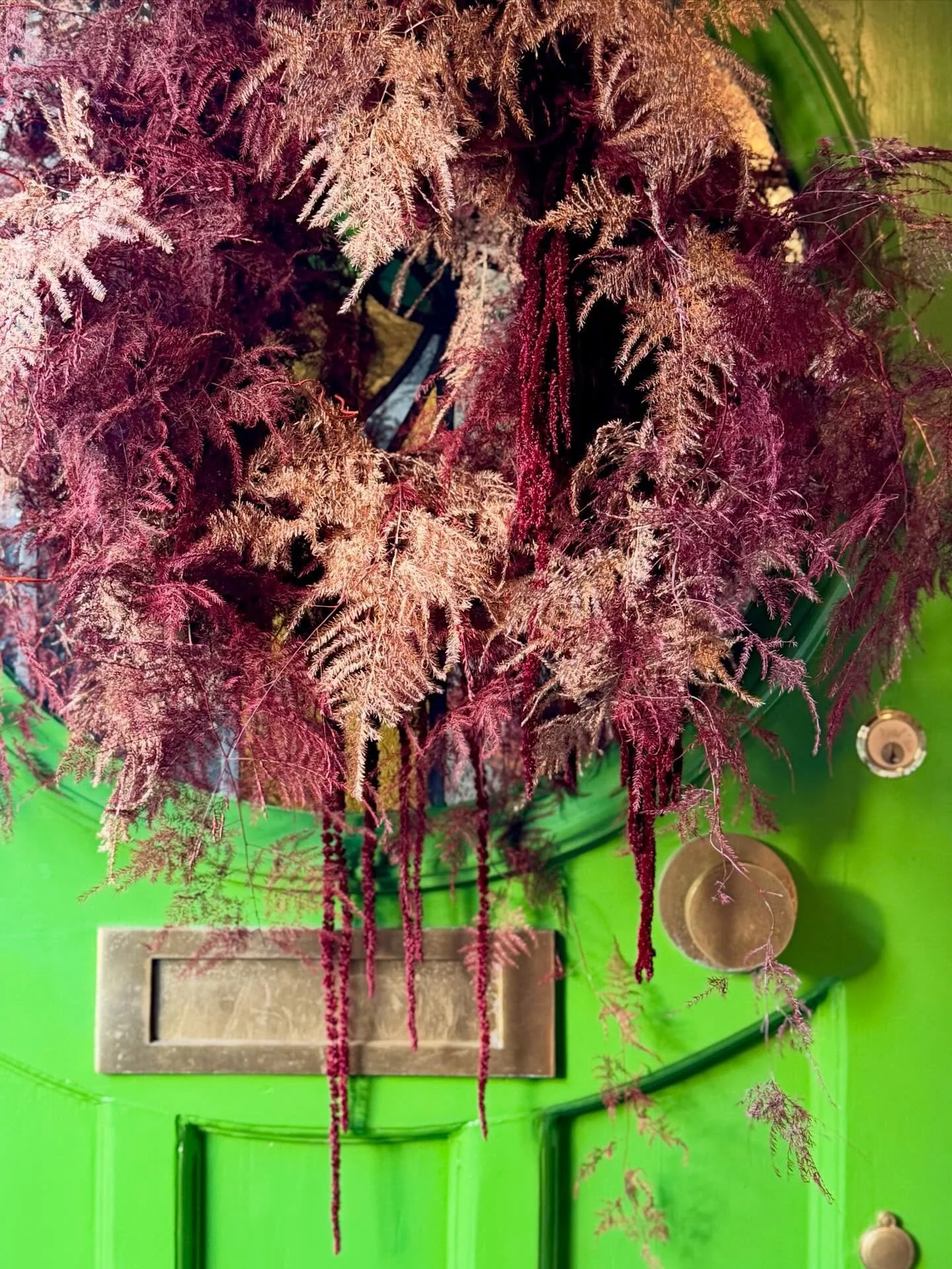 There is a moment as I walk down our road and my front door comes into view.
Before I even put the key in the lock, the wreath meets me first.

Copper and burgundy, soft fern and trailing amaranthus.
It is not just decoration, it feels like a quiet h