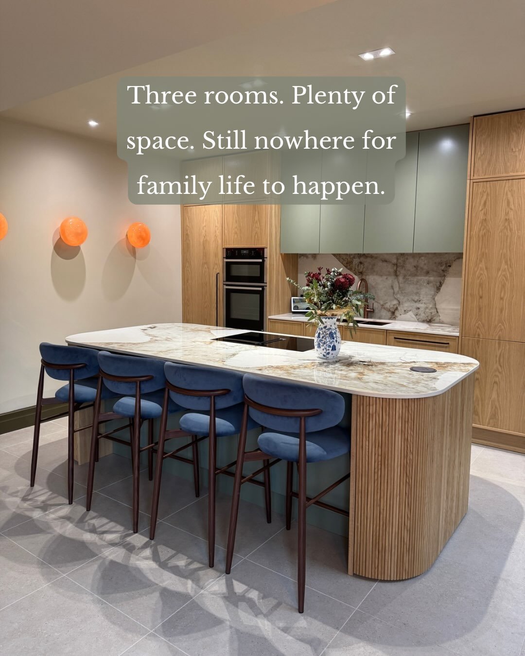 Three rooms. Plenty of space. Still nowhere for family life to happen.

This house didn&rsquo;t need more space. It needed the space it already had to work much harder.

The existing kitchen had an island, but it still didn&rsquo;t give this family o