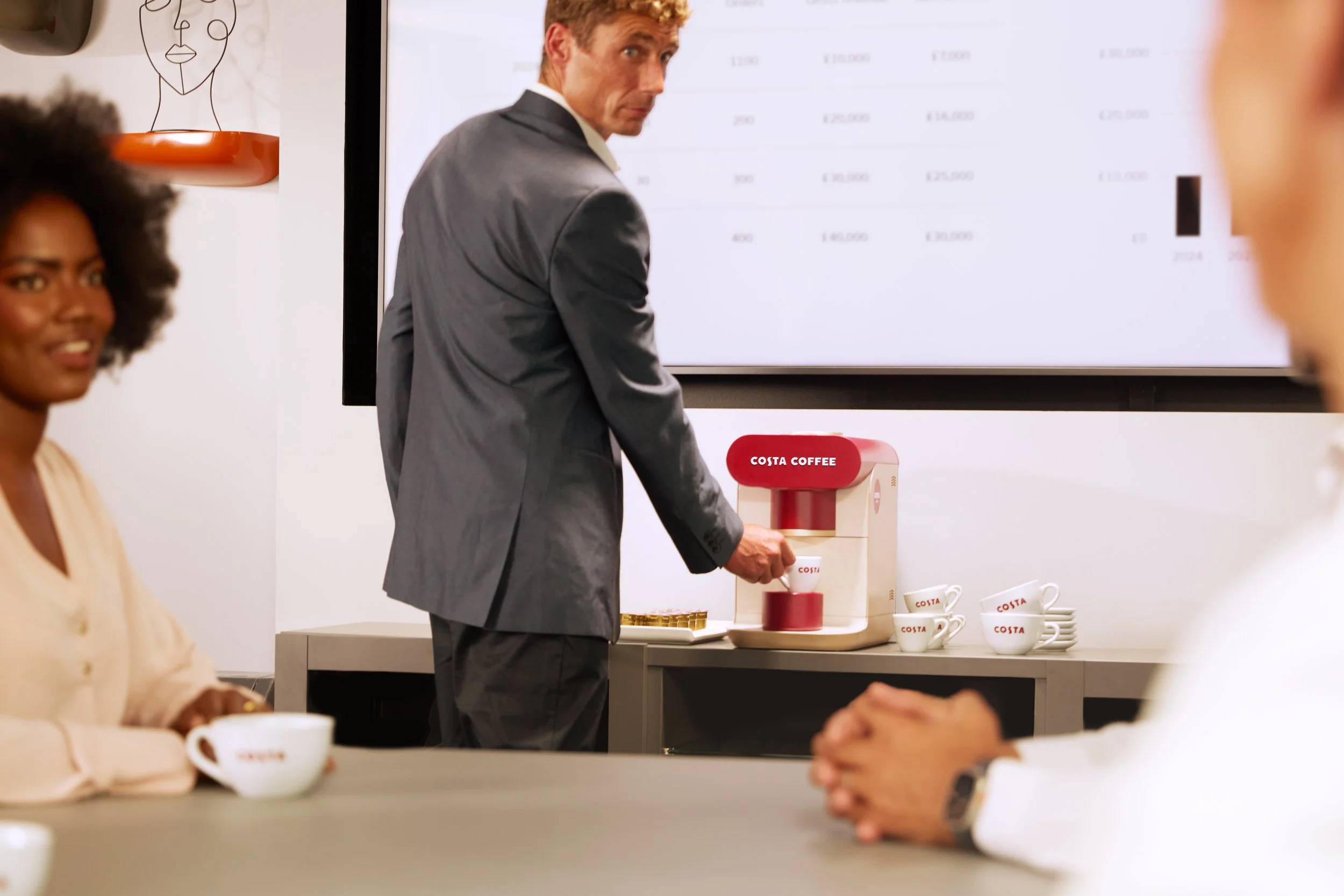 British male model Matt Sharman features in an advertising campaign for Costa Coffee