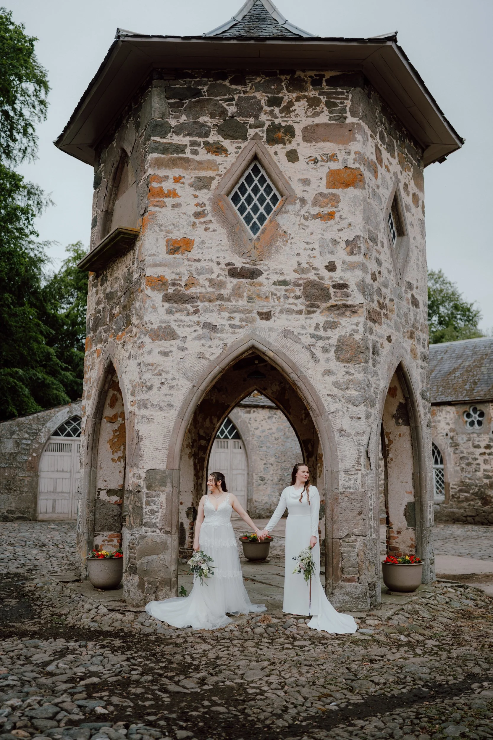 Two Brides having romatic photoshoot at thier wedding at Megginch Castle
