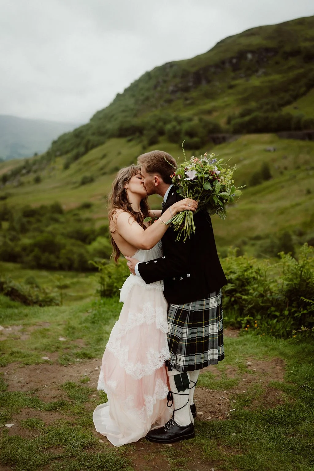 A Highland Wedding Portrait with Wildflowers