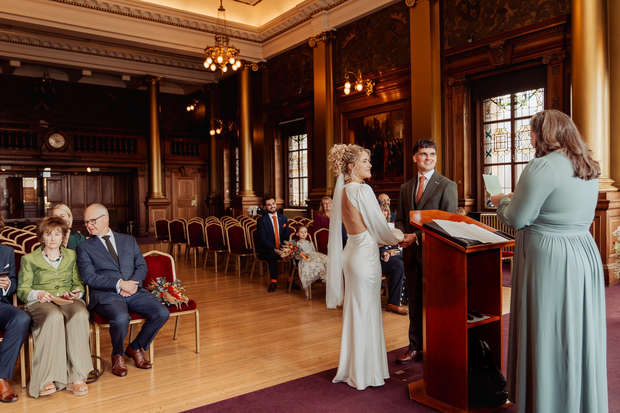 candid bride and groom photograph inside Edinburgh City Chambers