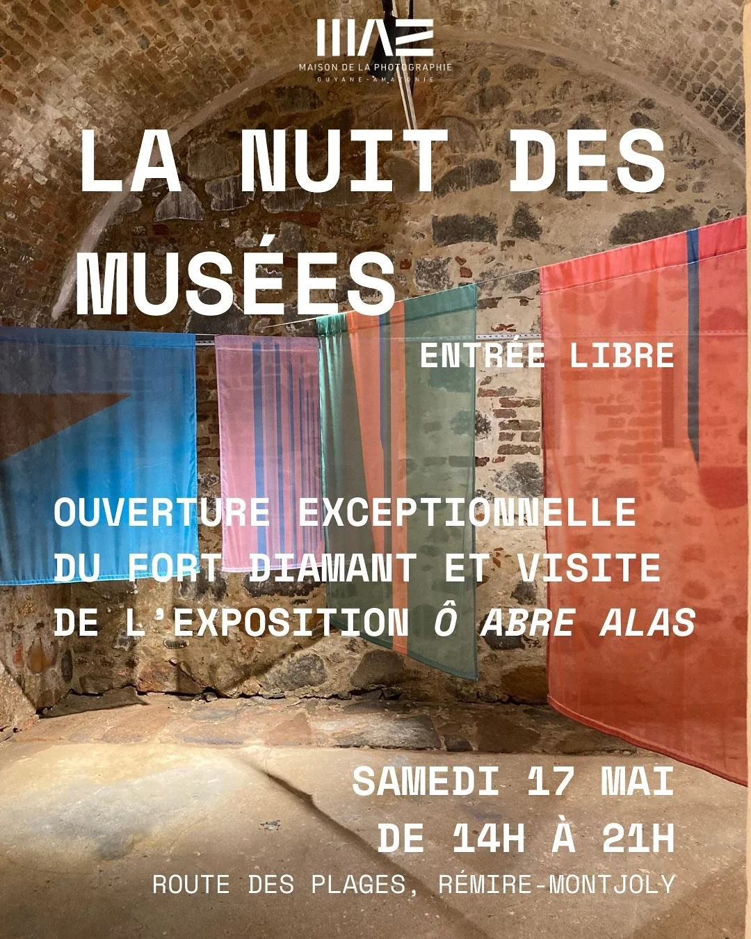 &bull; LA NUIT DES MUS&Eacute;ES &bull;

Dans le cadre de la Nuit des Mus&eacute;es, l&rsquo;&eacute;quipe de la MAZ &agrave; le plaisir de vous accueillir au Fort Diamant (route des plages &agrave; R&eacute;mire-Montjoly) pour une ouverture excepti