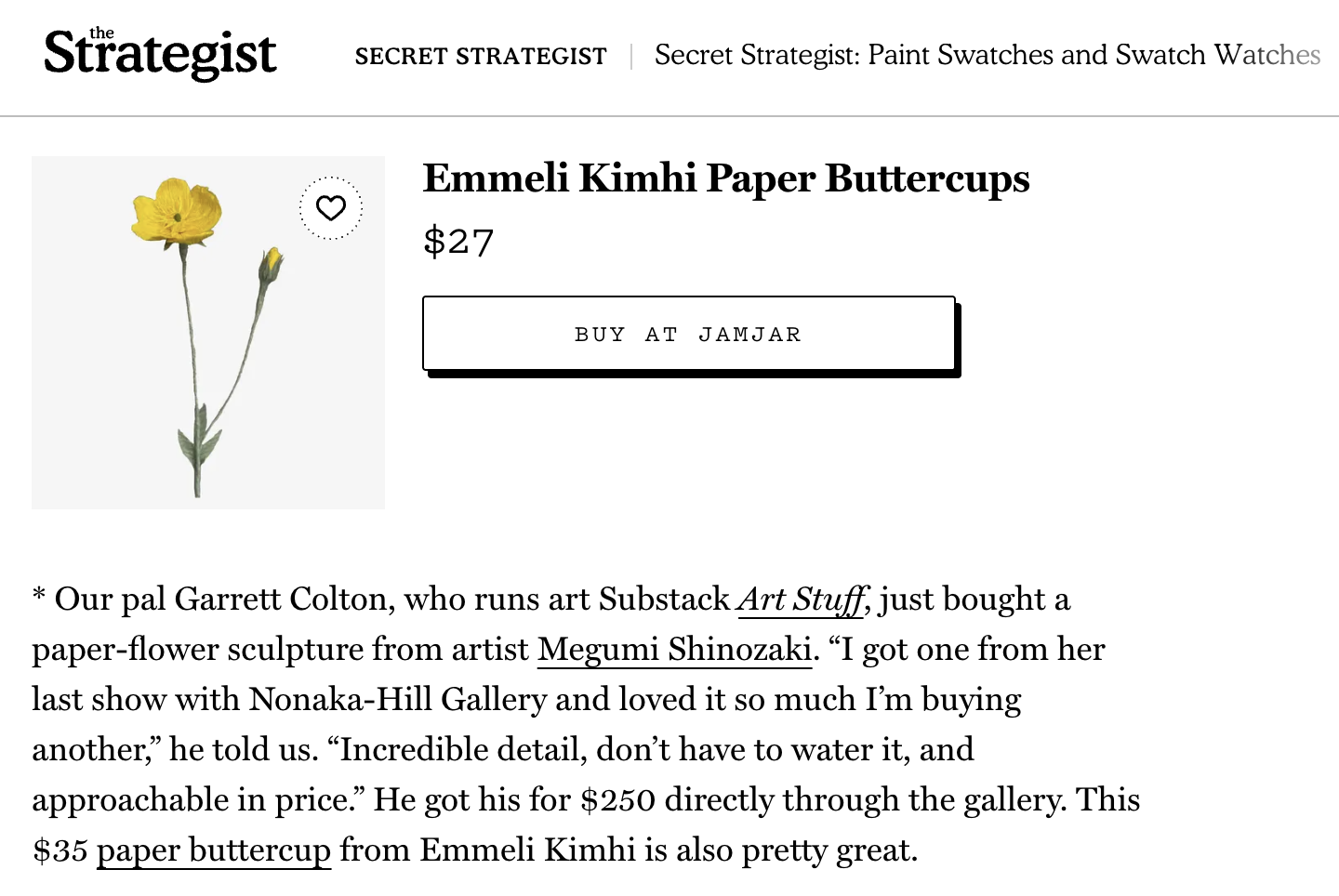 Emmeli Kimhi paper flower buttercup featured in The Strategist