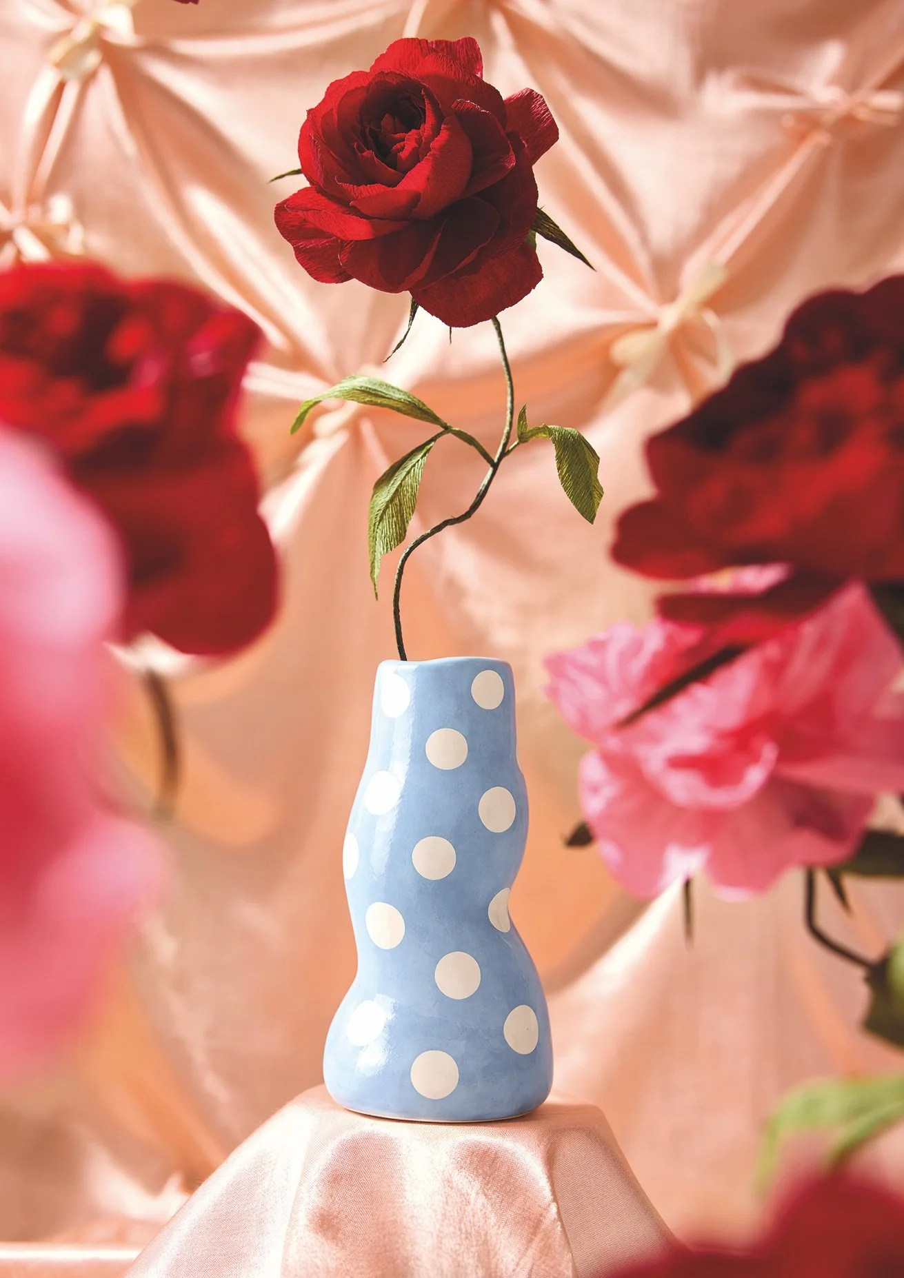 Emmeli Kimhi x Hodge pots, 2026. Rose in a polka dot vase.