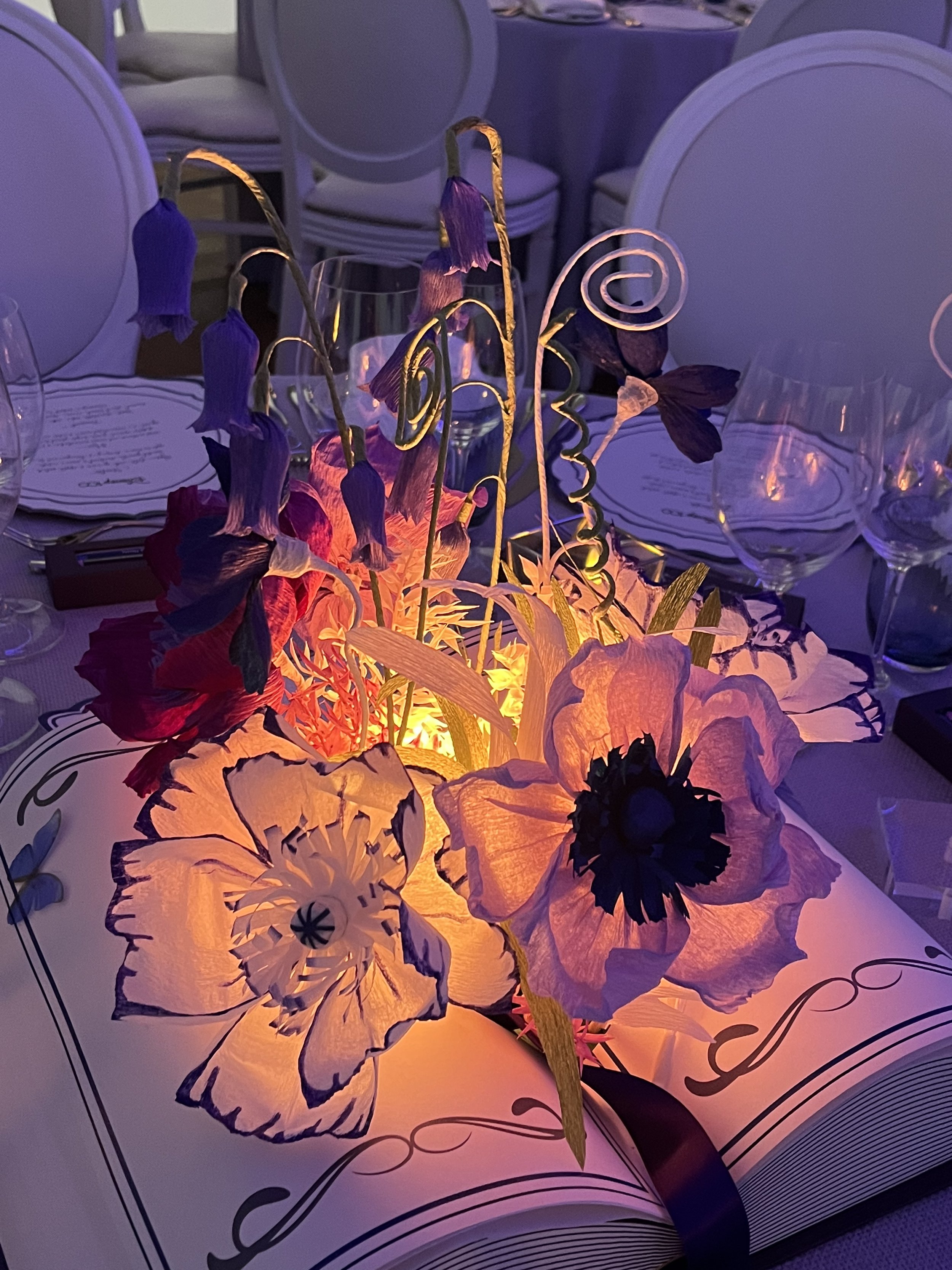 Paper flower centre piece for Disney dinner at Bafta.